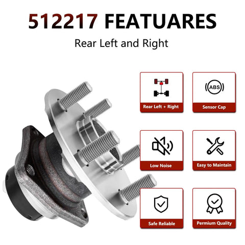 Rear Wheel Bearing And Hub Assembly Pair Fits 2003 2008 Pontiac Vibe, 2003 2008 Toyota Corolla And Matrix, close-up view