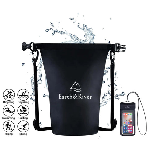 Go-To Premium Waterproof Dry Bag Backpack For Kayaking And Outdoor Adventures, Extra Thick 0.5mm Material, IPX8 Phone Case, 5L Black