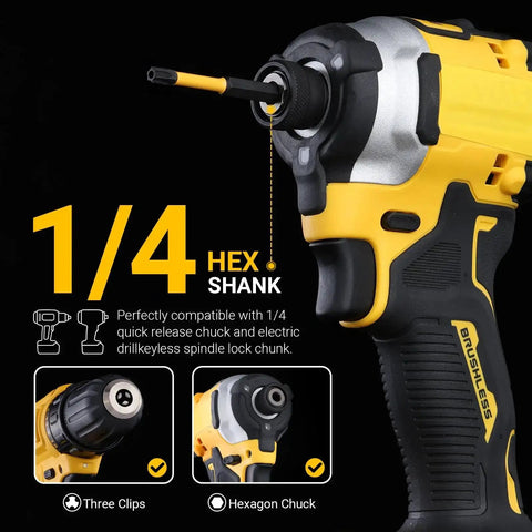 Impact driver featuring 1/4 hex shank compatible with Impact Torx Bit Set 31 Pieces For Security Torx T5 Through TT40, S2 Steel.