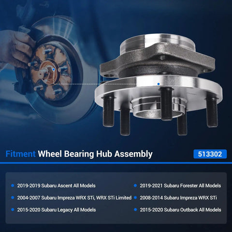 Front Wheel Hub And Bearing Assembly With ABS For Outback Forester Impreza Legacy Ascent 5 Lug Replacement Built For A Smooth Ride And Easy Install Today, showing side view and fitment details.