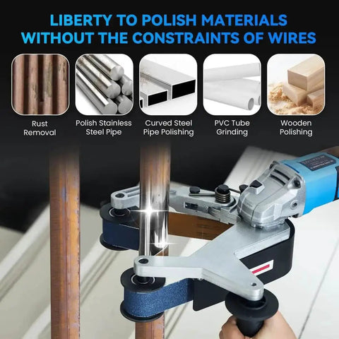 Cordless Pipe Polisher And Sander With Adjustable Speed For Metal And Plastic Tubes Rechargeable Grinder in use on a pipe
