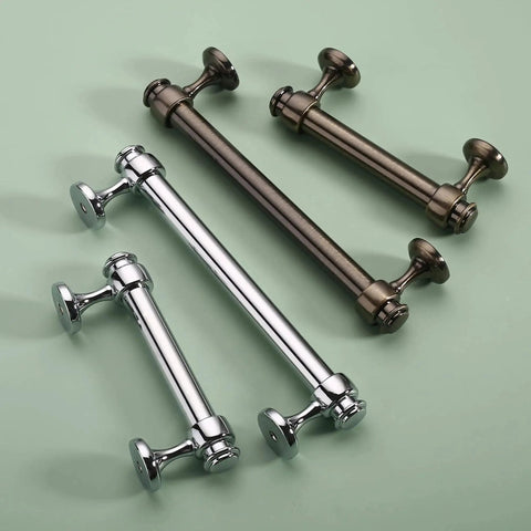 10 Pack Polished Chrome Cabinet Pulls 5 Inch Hole Centers 128mm Straight Bar Cabinet Handles in chrome and bronze finishes on green surface
