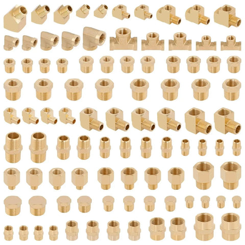 All In One Brass Pipe Fittings Kit With 96 Piece Set For DIY Plumbing Projects Featuring NPT Adapters Reducers Hex Bushings Nipples