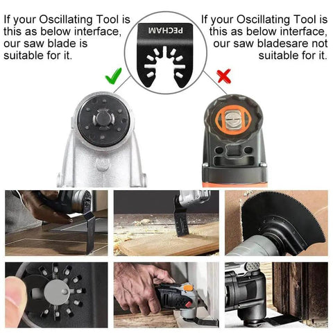 Versatile 24 Piece Universal Oscillating Multitool Saw Blades Set For Wood And Metal With Quick Release diagram and usage.