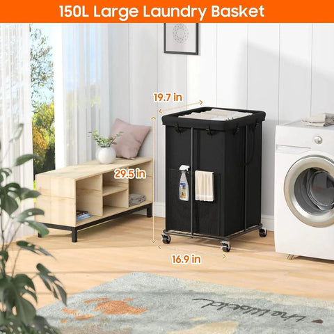 Locking Swivel Caster Wheels Set of 4 for Laundry Baskets, Rubber Non Marking Wheels With 360 Degree Rotation attached to black laundry basket