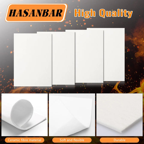 Ceramic fiber gasket sheets, 4-pack Hasanbar, 7x10x1/4 in, fireproof insulation for stoves