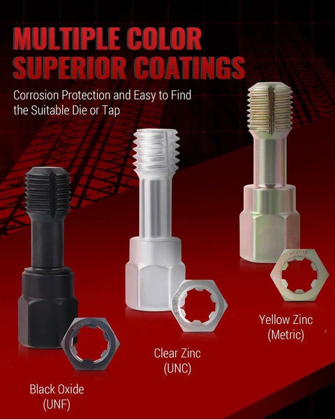 Thread Chaser Set With 22 Taps And 24 Dies For UNC UNF Metric Rethreading in multiple coatings