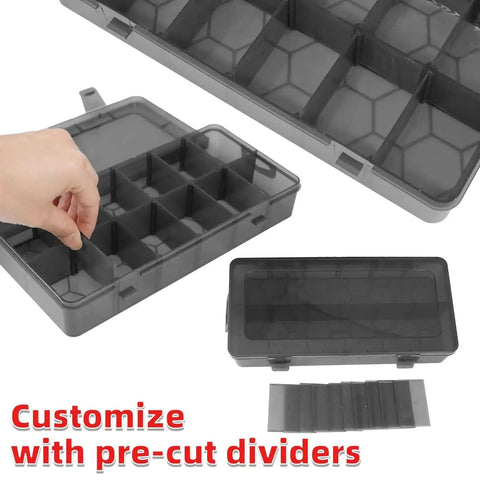Clear Small Parts Organizer Box With 4 By 12 Compartments, Removable Dividers shown customized for crafts and DIY use.