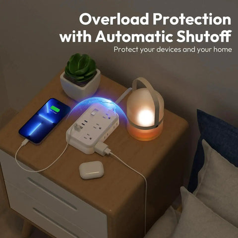 Flat Plug Power Strip With 10 Ft Cord, 6 Outlets And 4 USB Ports, Overload Protected Extension Cord For Indoor Use At Home Or Office