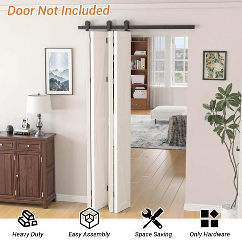52 Inch Bi Folding Barn Door Hardware Track Kit for Four Doors Under 12.5 Inches Wide Panels Accordion Style Space Saving Heavy Duty Track System With Smooth Operation Doors Not Included installed view