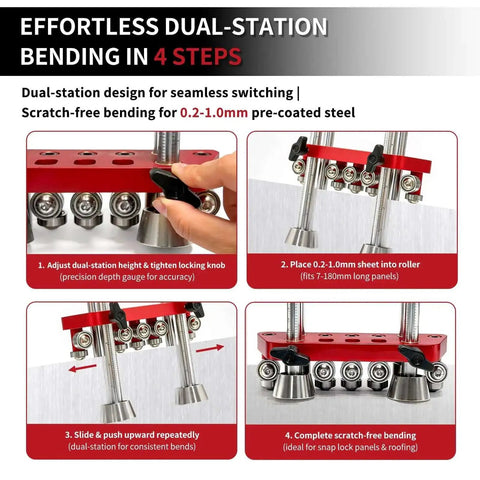 Instructions for Two-Station Sheet Metal Bender With Scratch-Free Finishes And 0-100 Degree Precision, 7 Inch Roller in use