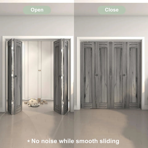 48 Inch Bifold Door Hardware Kit For Four Doors Aluminum Top Mounted Sliding Barn Door Track System Open and Closed View