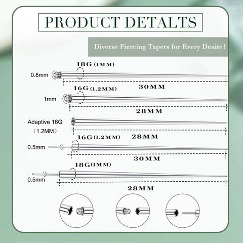 Diagram showing sizes for Piercing Taper Pliers Ball Grabber Tool Kit For Hassle-Free Jewelry Changes Curved And Straight Forceps