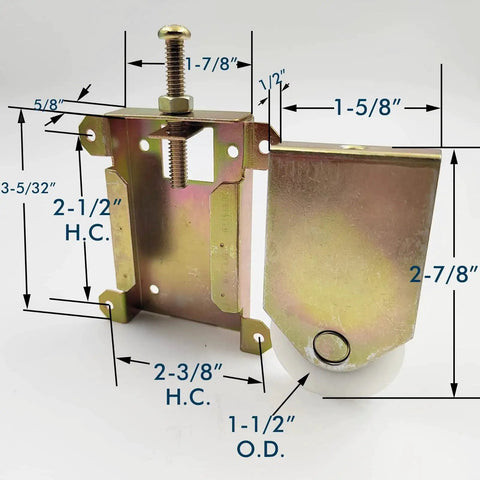 Sliding Mirror Door Rollers Assembly For Closet Doors With 1-1/2 Inch Nylon Concave Wheels And 2-1/2 Inch Hole Centers