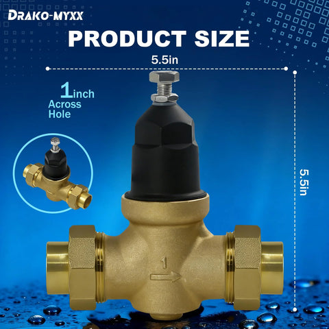 1-inch NR3XL pressure reducing valve with brass body and black adjustment cap, double union FNPT connections