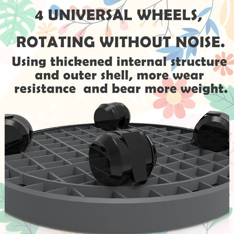 Close-up of 11 Inch Heavy Duty Plant Caddie With Wheels Rolling Planter Stand showing 4 silent wheels and grid base for indoor and outdoor use.