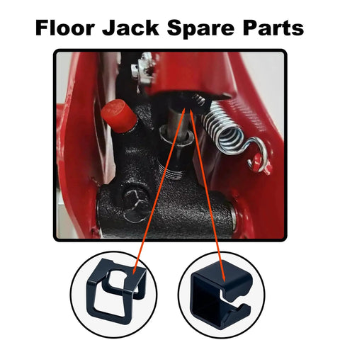 Close-up of 2 Ton Hydraulic Floor Jack Spare Parts Set With Hoop Claw Clamp Clips Universal Replacement For Hydraulic Floor Jacks 9mm And 11mm Clip Sizes Jack Repair Kit For Cylinder Piston Accessories 6 Pack DIY Ready, showing red frame and clips.