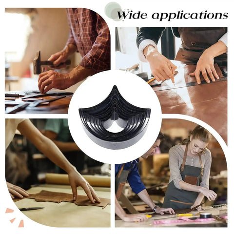 People using Leather Punch Die Set With 8 Fan Shaped Cutting Dies In High Carbon Steel for DIY leather craft projects