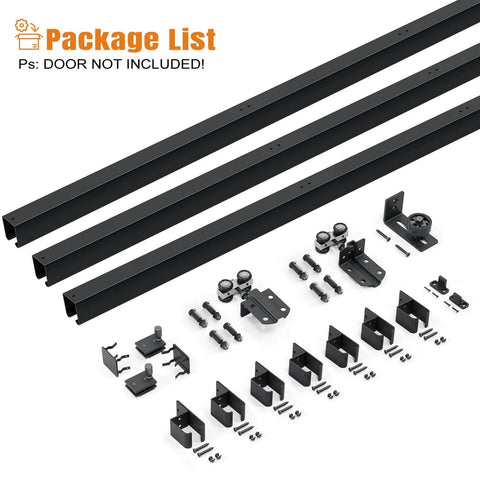 Exterior Sliding Barn Door Hardware Kit With Box Rail Track Beefed Up 450Lb Capacity Black Weather Resistant Steel Wall Mount