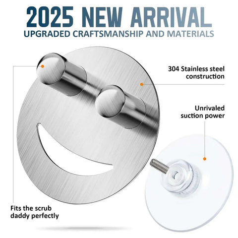 Smiley Face Stainless Steel Dish Sponge Holder With Suction Cup Silver Sink Caddy Organizer Storage For Kitchen RV And Apartment
