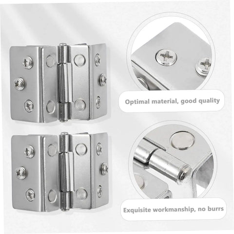 Close-up of double sided stainless steel glass door hinges for display cabinets heavy duty load bearing easy to install 2 pack.
