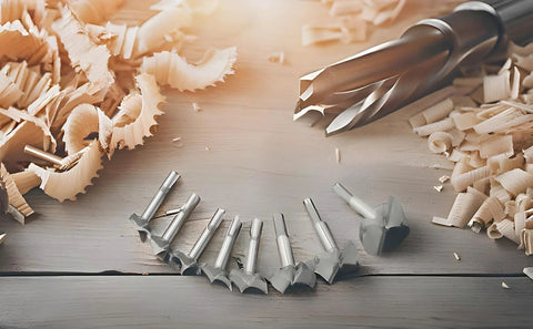 Forstner Drill Bit Set 15 To 35mm, 16 pcs pro-grade tungsten carbide bits for woodworking displayed on a wooden surface