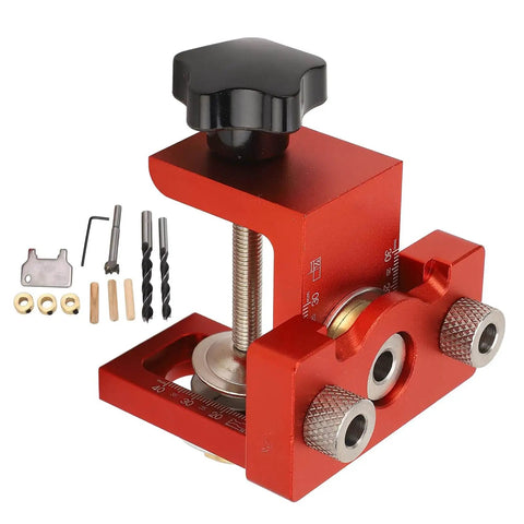 3 In 1 Pocket Hole Jig Kit With Aluminum Alloy Construction And Precise Engraved Scale For Woodworking Furniture Assembly Diy Projects And Cabinet Making, red aluminum jig with accessories