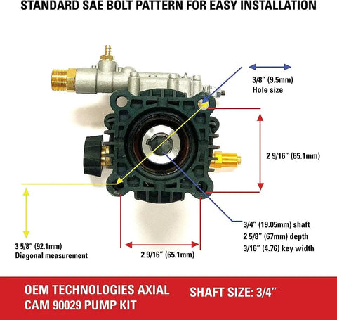 Pressure washer pump kit 90029, OEM Technologies, 3/4 in shaft, includes hardware and siphon tube