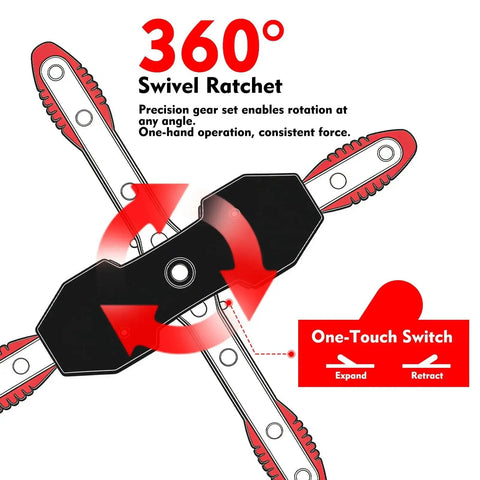 Mumicol brake caliper compression tool with 360° ratcheting piston, black body, 2 steel plates and 2 hooks