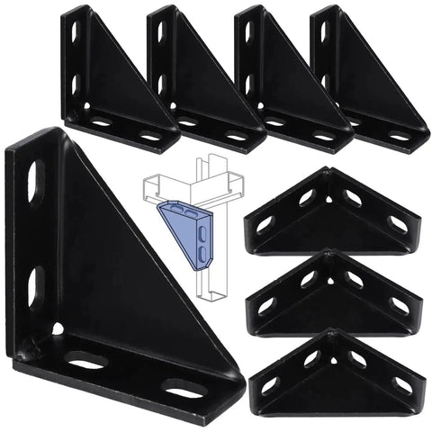 Eight Pack 90 Degree Gusseted Fittings For Unistrut Channel Carbon Steel Right Angle Brackets for shelving and racks.