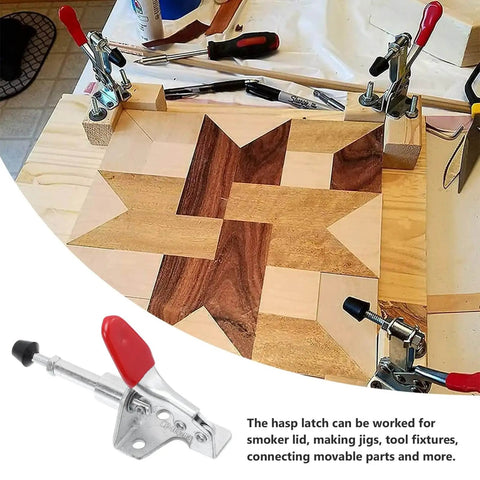 4 Piece Push Pull Toggle Clamp Set For Woodworking And Welding, Horizontal Fast Locking Clips with Quick Release in use on wood project