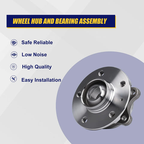 Two Piece Front And Rear Wheel Bearing And Hub Assembly For Audi 2008 2015 A4 A5 A6 A7 A8 Quattro RS5 RS7 Allroad Q5 SQ5 S4 S5 S6 S7 S8 Direct Fit Replacement Kit With OEM Quality Construction And Long Lasting Performance, front view showing safe and reliable features.