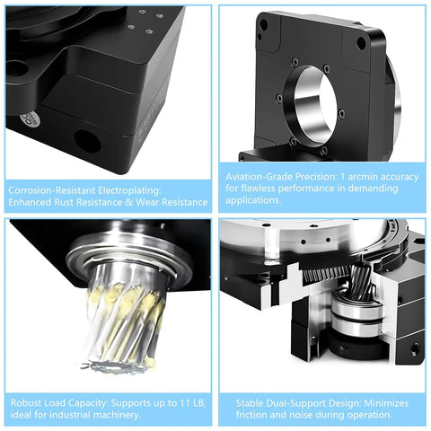TOSEASTARS hollow rotary platform positioner actuator, black frame with 360° indexing for NEMA34/80mm servo motors