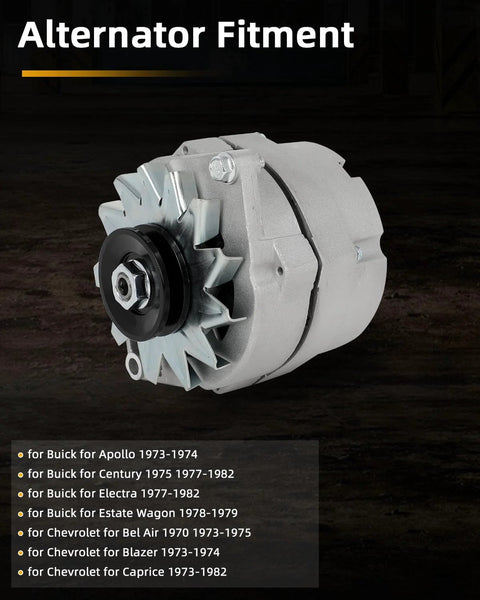 Swap Ready High Output 105 Amp 12V One Wire Self Exciting Alternator For GM Cars And Vans 10SI Style Replacement.
