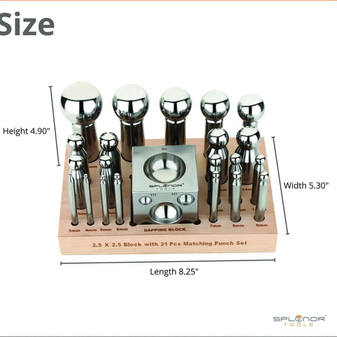 Steel Dapping Block And Punch Set For Jewelry Making And Metal Forming Doming Tools Includes 2.5 Inch Block With 21 Punches