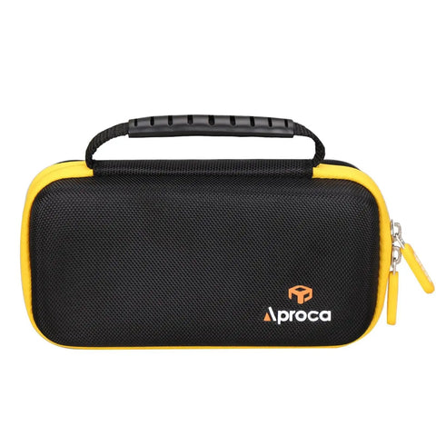 Front view of a black and yellow Carrying Case For Fluke 62 Max, 62 Max Plus, 64 Max And 59 Max Plus with handle and zipper closure