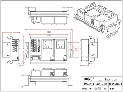 Technical diagram of Two Channel IoT Relay Outlet Module For Smart Home Projects With Built In 10 Amp Relays, AC 120V Control