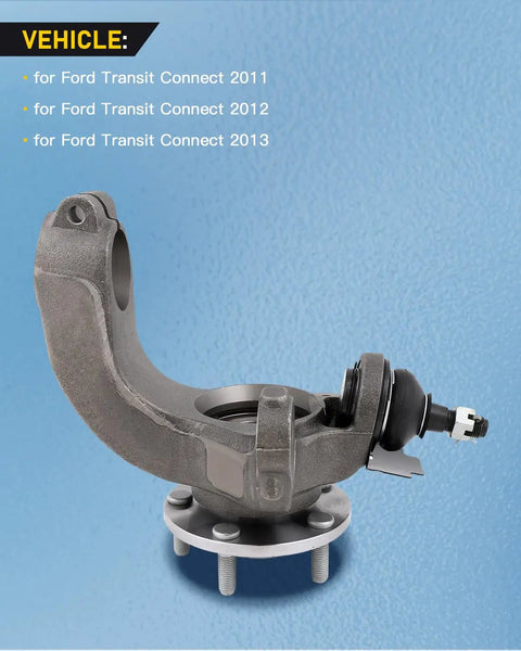 Front Left Steering Knuckle Assembly With Wheel Hub Bearing For Ford Transit Connect 2011 2012 2013 2Liter LK013 OE Replacement Durable Steel Front Wheel Hub Knuckle Built For Reliable Steering And Vibration Control