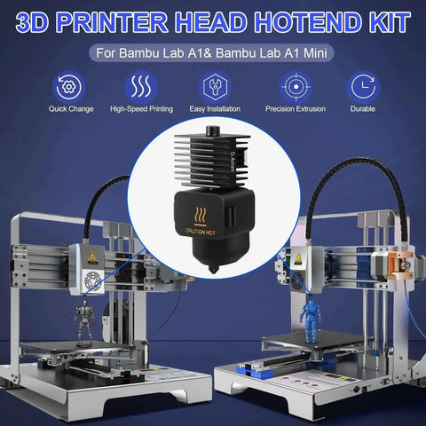 2 Pack Pro Grade Hotend Kit For A1 And A1 Mini 3D Printer Head Upgrade with Hardened Steel 0.4mm Nozzle, Silicone Socks, Cleaning Kit