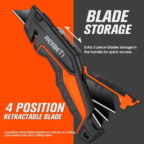 Side view of 2 Pack Retractable Utility Knife Set SK5 Heavy Duty Box Cutter With Extra Blades, showing blade storage feature.