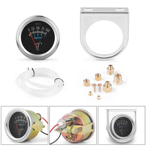 2 Inch Mechanical Oil Pressure Gauge Kit For Cars And Trucks 0 To 100 PSI 0 To 7 Kg Cm2 Universal Fit With M8x1 Threads