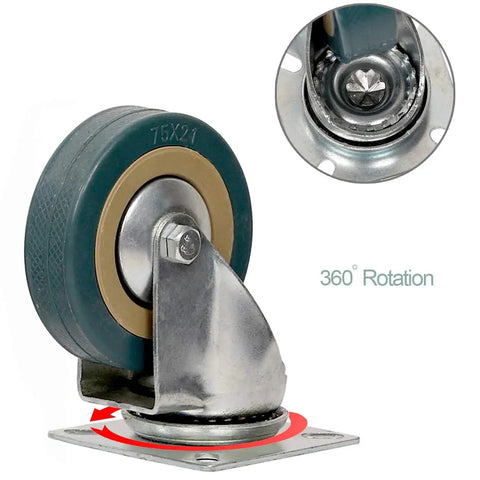 Close-up of 8 Pack 3 Inch Swivel Caster Wheels Set With 4 Brakes And 4 Without Brakes PVC Gray showing 360 degree rotation mechanism