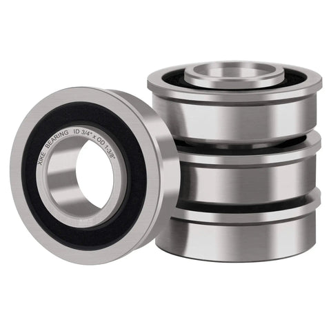 Four Pack Flanged Ball Bearings 3/4 Inch ID X 1-3/8 Inch OD For Lawn Mowers, showing chrome steel sealed bearings set.