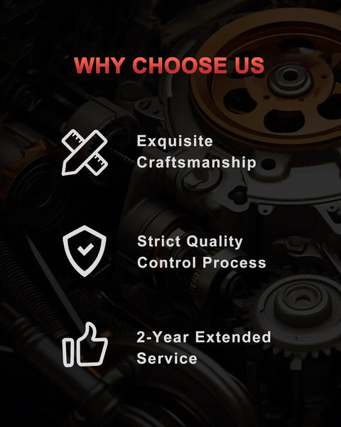 Infographic highlighting reasons to choose the product: Exquisite Craftsmanship, Strict Quality Control, 2-Year Service