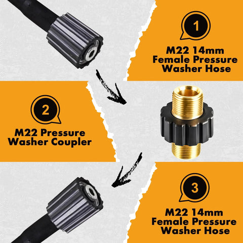 Twinkle Star pressure washer hose quick connector set with M22 14mm female ends and brass coupler for lawn & patio