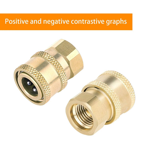 Awpeye brass pressure washer coupler, 1/4 in quick-connect to female NPT, two knurled brass fittings shown