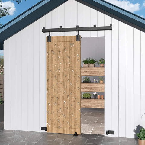 Heavy Duty Outdoor Barn Door Hardware Kit With 450 Lb Capacity, Box Rail Sliding Track For One Door, Anti Corrosion Black Finish