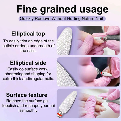 Ceramic Nail Drill Bit 3/32 Inch Fine Cone For Quick Safe Acrylic And Gel Removal White Ceramic File Bit For Nail Art Manicure Pedicure Cuticle Clean Pro Grade Fantexy displayed in various angles and usage scenarios.