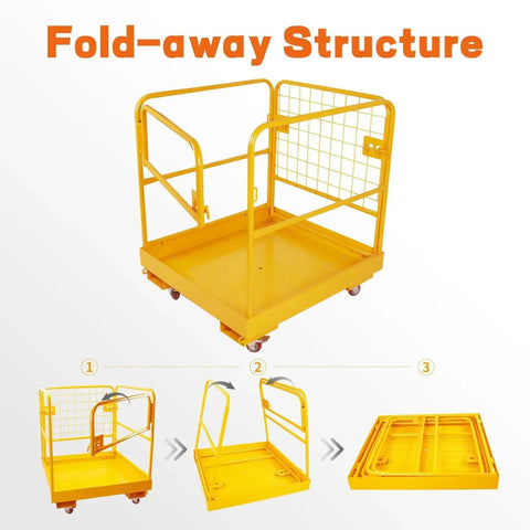 Heavy Duty Forklift Man Basket 36x36 Inches With 1200 Lb Capacity showing fold-away steel structure