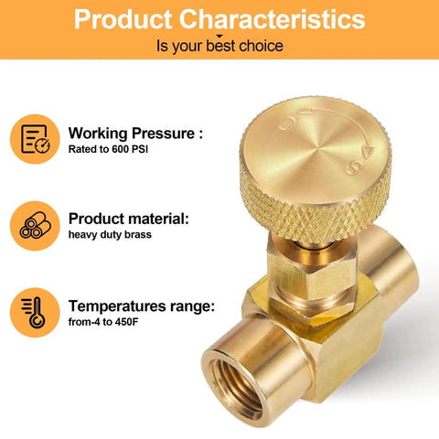 Heavy Duty Brass Instrument Needle Valve Replacement Set For Precise Flow Control One Quarter NPT Female To One Quarter NPT Female Connections